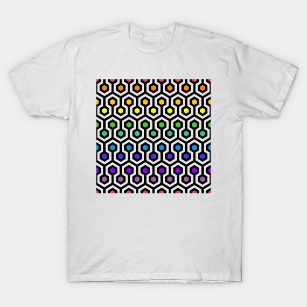 Geometric Pattern: Looped Hexagons: Rainbow T-Shirt by Red Wolf